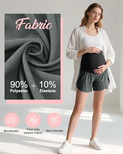 Coume 2 Pack Maternity Yoga Shorts Over Belly Pockets - color: Black/Dark Gray, size: Large