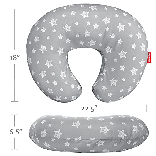 Nursing Pillow Cover for Baby Snug Fits Boppy Nursing Pillows - color: Grey Star