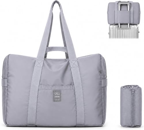 P.travel Foldable Travel Bag, Water-Resistant Lightweight Carry-On Duffel 26L, Packable Weekender Tote, Underseat Personal Item, Shoulder Strap & Hand Carry Bag for Women Men - color: Gray