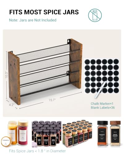 Spice Rack Organizer for Cabinet, Wood Countertop Shelf, No Jars Included - size: Holds 32 Jars, 15.7"W × 10.3"H
