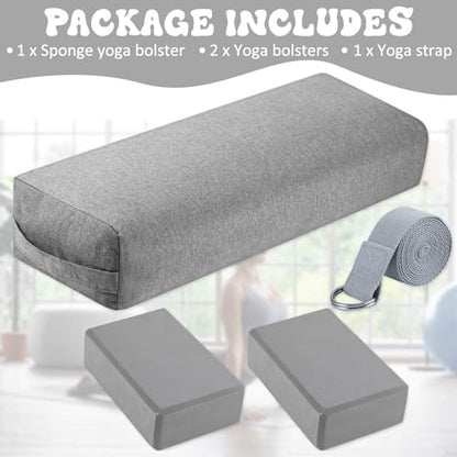 4 Pcs Yoga Bolster Pillow Blocks with Strap Set - color: Gray