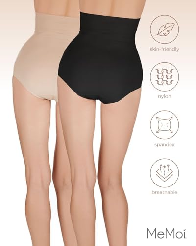 MeMoi 2 Pack Extra High Waist Womens Briefs, Full Coverage Shapewear Underwear, Breathable Ladies Briefs - Sizes M-4X - size: Medium