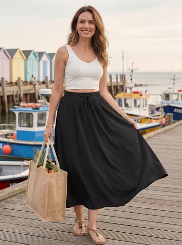 HiMONE Womens Satin Maxi Skirt High Waisted A Line Elegant Long - color: Black, size: Medium