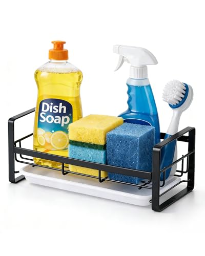 HULISEN Large Kitchen Sponge Holder, 304 Stainless Steel Sink Caddy, Black - color: Black, size: Large