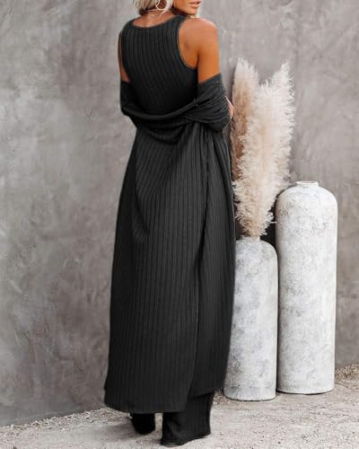 Fessceruna Womens 3 Piece Lounge Pajamas Sets Cute Vacation Matching Set - color: A-black, size: Large