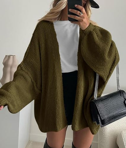 PRETTYGARDEN Womens Open Front Oversized Cardigan Sweaters - color: Army Green, size: X-Small