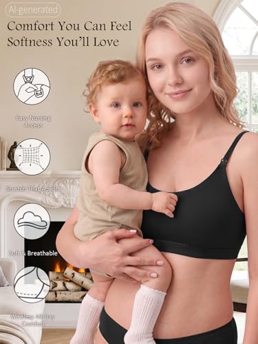 Nursing Bra for Breastfeeding Seamless Wireless Maternity Bra - color: Balck, size: X-Large