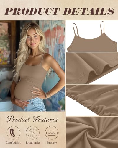 Ficerd 3 Pack Women's Maternity Tank Tops - color: Apricot, Khaki, Coffee, size: XX-Large