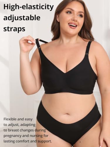 Jelly Support Wireless Nursing Bra V Neck Front Easy Open Clips Maternity Breastfeeding Bralette - color: Black, size: 4X-Large