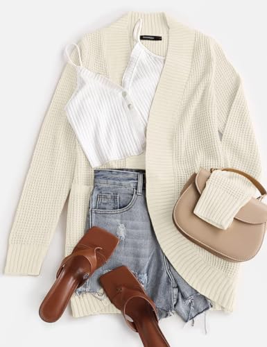ZESICA Womens Fall Fashion Open Front Cardigan Sweaters - color: Apricot, size: Medium