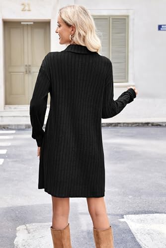 Halife Women's Fall Dresses Long Sleeve Tunic Sweater Dress with Zippers - color: Black, size: Medium