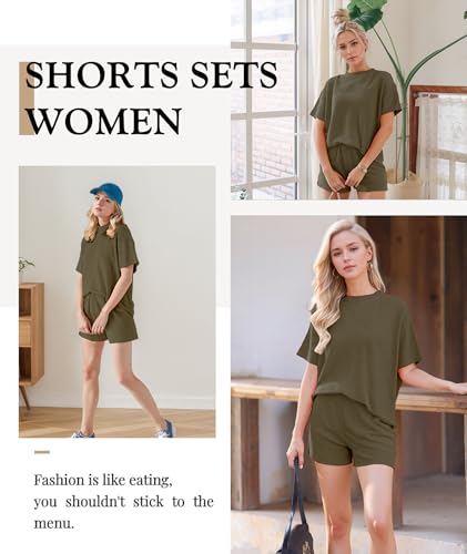MARZXIN Women 2 Piece Short Set with Vertical Stripes Summer Cruise Outfits - color: Jungle Green, size: Medium