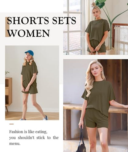MARZXIN Women 2 Piece Short Set with Vertical Stripes Summer Cruise Outfits - color: Jungle Green, size: Medium