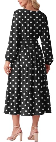 GRECERELLE Casual Fall Dresses for Women Long Sleeve Wedding Guest Dresses - color: Pd White Black, size: Medium