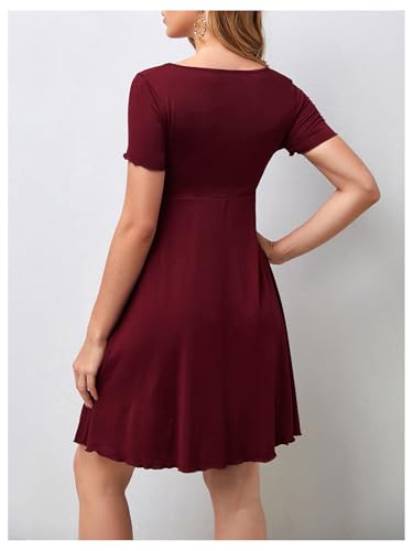 OYOANGLE Women's Maternity Tie Front V Neck Short Dresses - color: Burgundy, size: X-Small