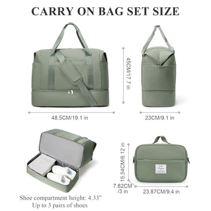 Travel Duffel Bag,Overnight Weekender Bags for Women with Shoe Compartment - color: Green