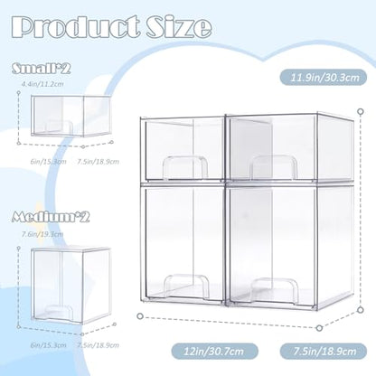 Baby Bottle Organizer with Hooks - 4 Pack Stackable Storage Drawer - color: 4PCS-2 High+2 Small