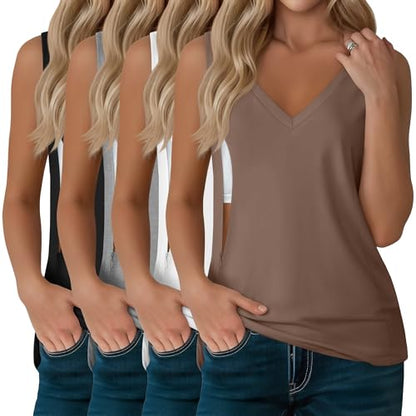 4 Pack Womens Nursing Tank Tops - color: Black, Light Gray, White, Coffee, size: X-Large