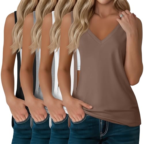 4 Pack Womens Nursing Tank Tops - color: Black, Light Gray, White, Coffee, size: X-Large