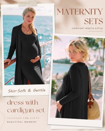 Huukeay 2 Piece Women Maternity Dress Set Baby Shower Outfit - color: Black, size: Small