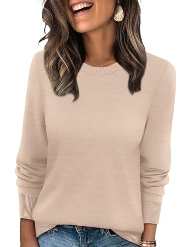 WIHOLL Sweaters for Women Lightweight Fall Tops Pullover Long Sleeve Shirts - color: Apricot, size: Large