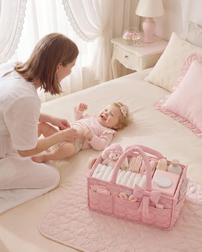 Blissful Diary Baby Diaper Caddy Organizer, Heart-Quilted, Light Pink - color: Heart Light Pink