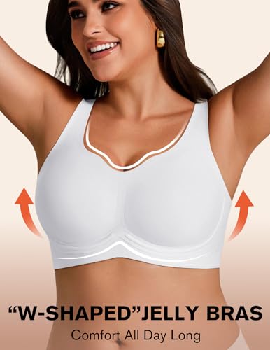 Jelly Bras for Women Plus Size No Underwire Push Up Full Coverage Minimizer Bra Seamless Wireless Bralette - color: White, size: Large