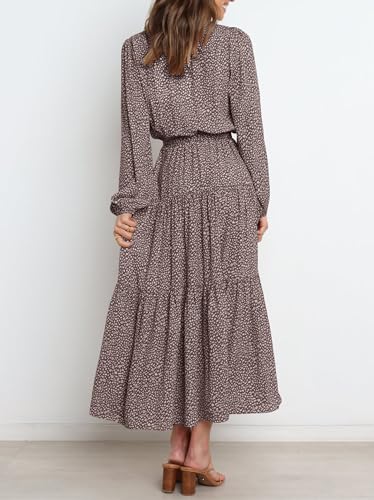 PRETTYGARDEN Womens Long Sleeve Boho Floral Wrap Maxi Dress - color: Brown, size: X-Large