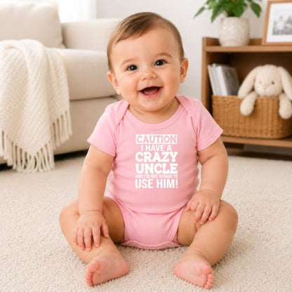CBTwear Caution I Have a Crazy Uncle Funny Baby Bodysuit - color: Pink, size: 12 Months