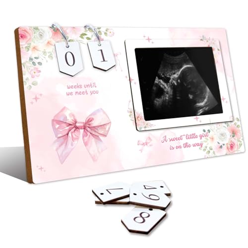 Pink Bow Baby Shower Decorations,Sonogram Picture Frame,Ultrasound Photo Frame with Baby Countdown Weeks,Perfect Gifts for New Parents,Girly Gender Reveal Decorations and Elegant Pregnancy Keepsake - size: pinkbow