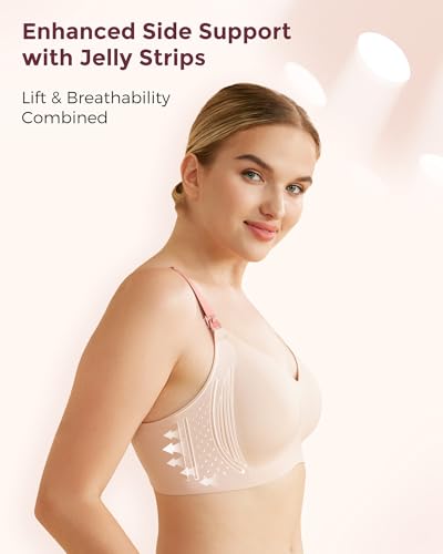 Momcozy Nursing Bras for Breastfeeding, Seamless Comfort Maternity Bra Wireless Jelly Strip Support Pregnancy Bra - size: Large Plus