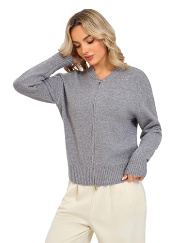 Cardigan Sweaters for Women - Baseball Collar Winter Sweater Jacket - color: Butterfly Gray, size: Medium