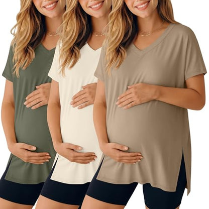Ficerd 3 Pack Women's Maternity Shirts - color: Army Green, Cream, Khaki, size: Small