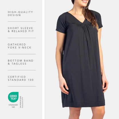 Fishers Finery Women's EcoFabric Short Sleeve Nightgown; Relaxed Fit - color: Black, size: Small