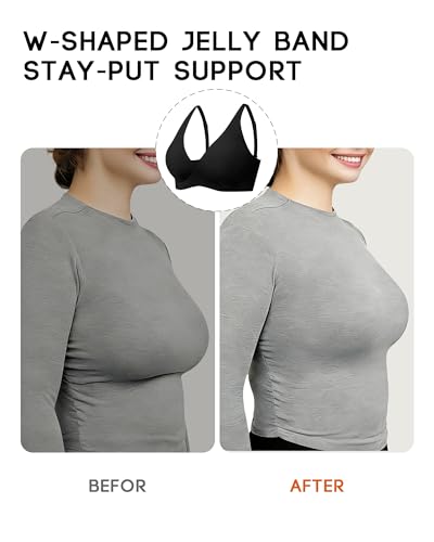 VQJ Women's Wireless Push Up Plunge T-Shirt Jelly Bras - color: Classic Black, size: Medium