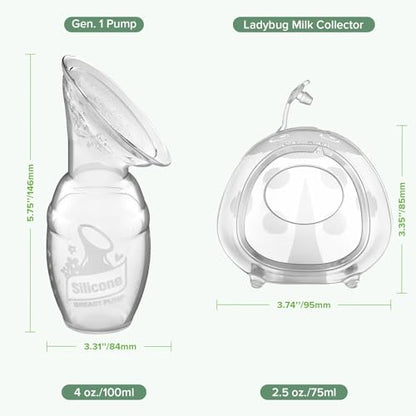 haakaa Manual Breast Pump 4oz/100ml & Ladybug Milk Collector 2.5oz/75ml Set - size: 3 Piece Set