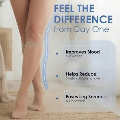 ABSOLUTE SUPPORT Sheer Womens Compression Socks 15-20 mmHg - color: Natural, size: X-Large