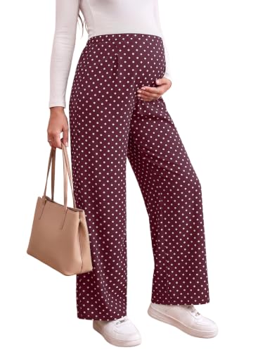 BLENCOT Women's Maternity Flowy Pants Polka Dot Pregnancy Trousers - color: Red, size: Medium