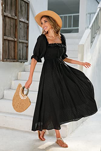 R.Vivimos Women Summer Cotton A Line Flowy Long Dresses - color: Black#2, size: Medium