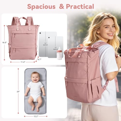 Diaper Bag Backpack, Multi-Function Parent Organizer (Dark Pink) - color: Dark Pink