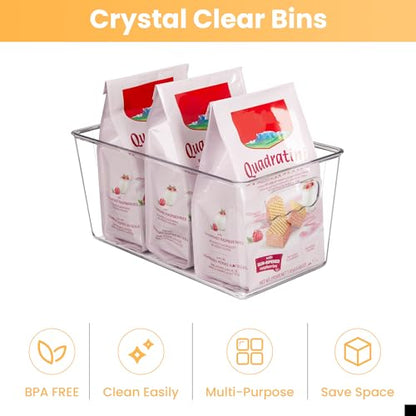 YIHONG 4 Pack Clear Storage Bins, Pantry Organizer Bins with Handle, Small - size: S(9.3"L x 5.2"W x 4.3"H)