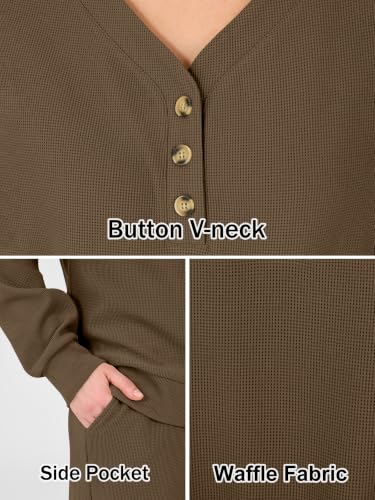 ANRABESS Womens Lounge Sets Waffle Fall 2 Piece Travel Outfits - color: Khaki, size: Small