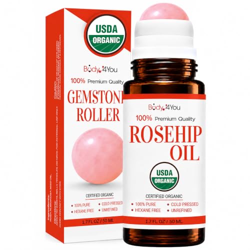 BodyJ4You Organic Rosehip Oil Roll On - Face Serum Scars Stretch Mark Spots - size: 1.7 Fl Oz (Pack of 1)
