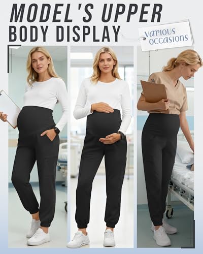 3 Pack Maternity Scrub Cargo Jogger Pants - color: Black, size: X-Large
