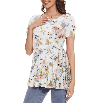Bearsland Short Sleeve Nursing Top - color: Grayish Green & Rose Pink & Brown Flowers, size: Large