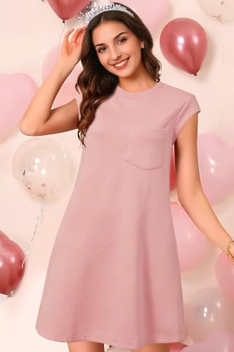 OUGES Women's Summer Casual Cap Sleeve Mini Maternity Dress with Pockets - color: Deep Pink, size: Large
