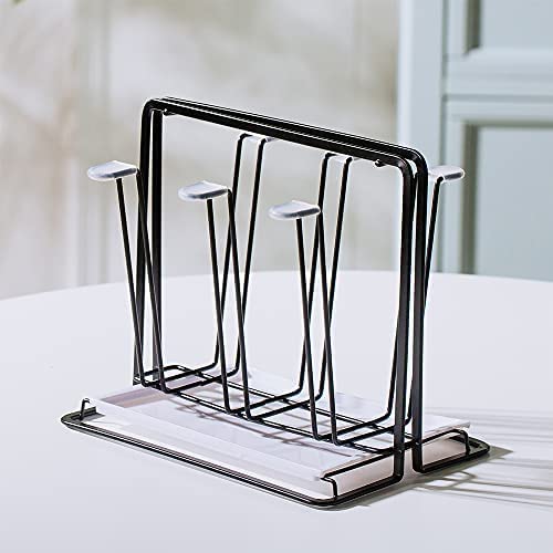 Metal Cup Drying Rack with 6 Hooks Bottle Drying Rack with Drain Tray - color: Black