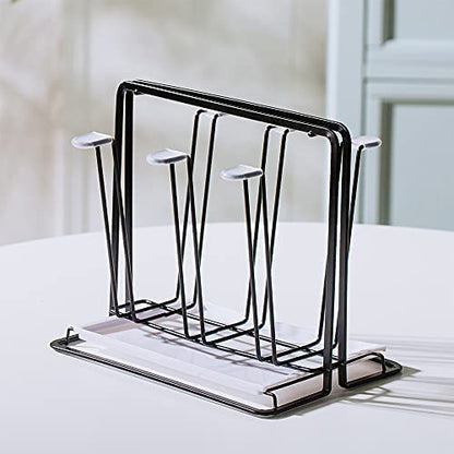 Metal Cup Drying Rack with 6 Hooks Bottle Drying Rack with Drain Tray - color: Black