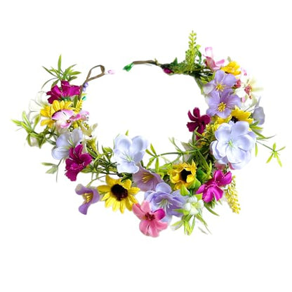 Fairy Flower Crown Headband, Sunflower Daisy Floral Headpiece - color: Multicolor A