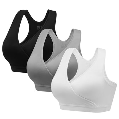HBselect Maternity Nursing Sleep Bra for Breastfeeding Wireless Bralette - color: I-back-black/Gray/White, size: Small